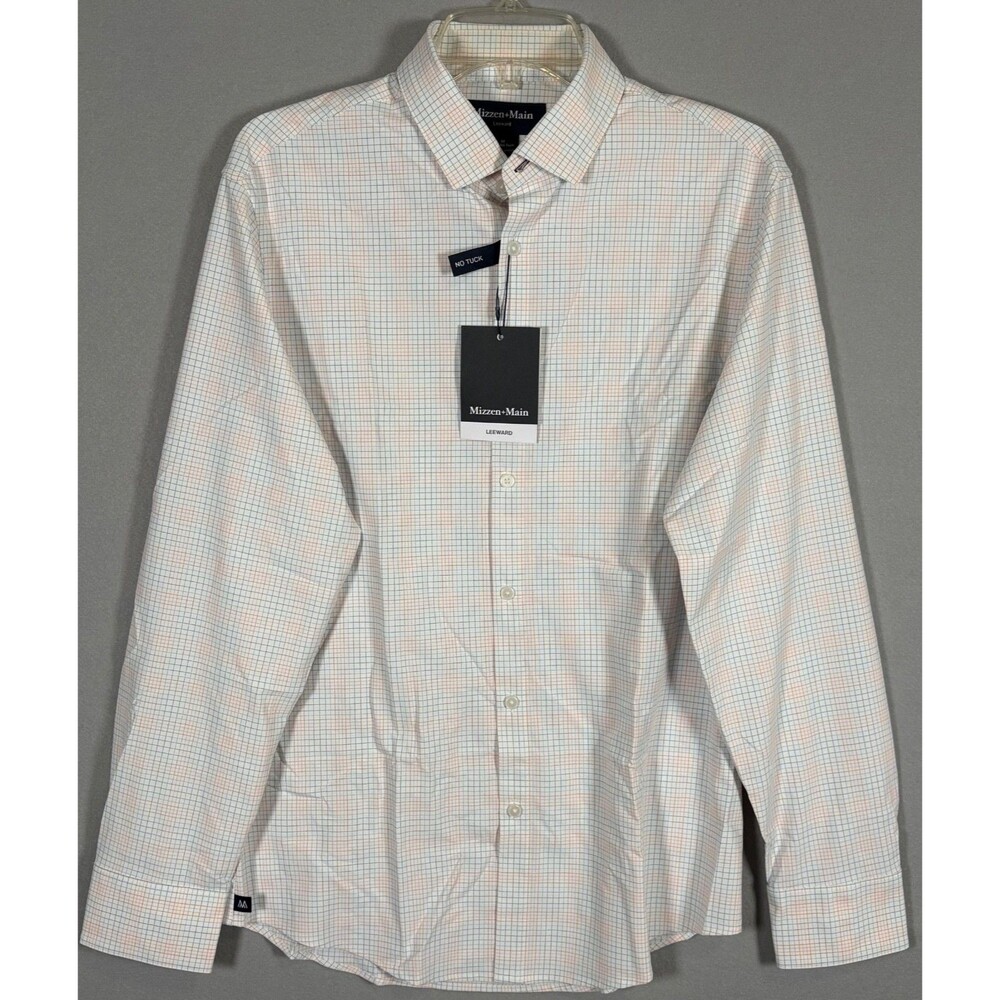 NWT Mizzen Main Leeward Shirt Mens M Trim Fit Check Plaid Performance No Tuck